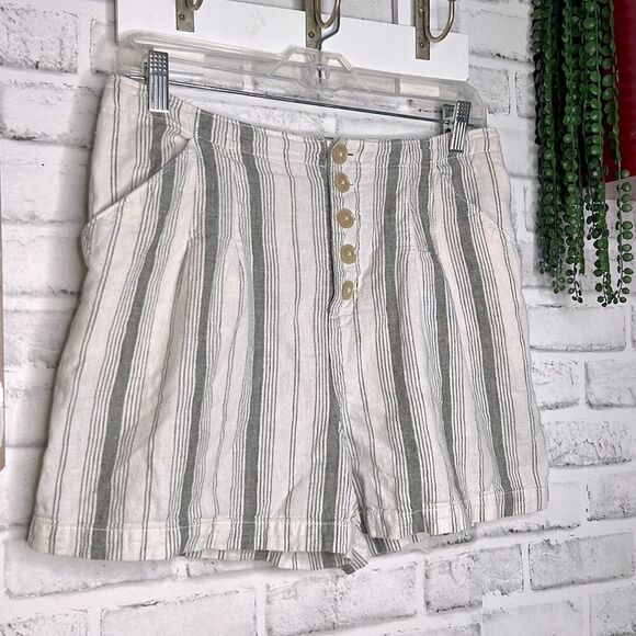 Anthropologie Striped Linen High Waisted Shorts Size 8 - Picture 3 of 7
